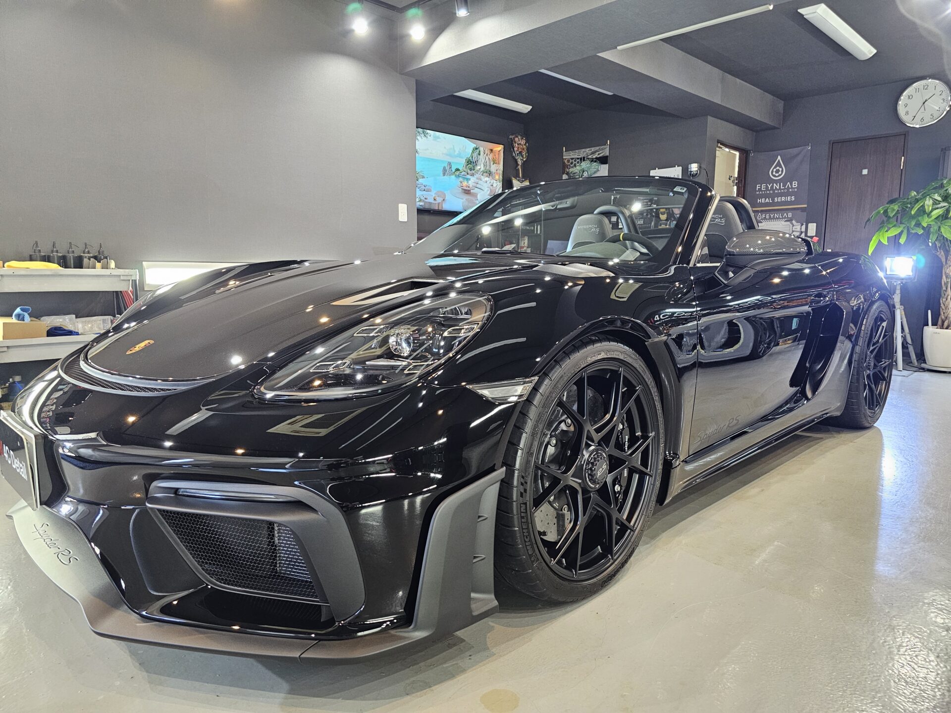 新車ポルシェ718スパイダーRS GTECHNIQクリスタルセラムBLACKセラミックコーティング他 東京都渋谷区