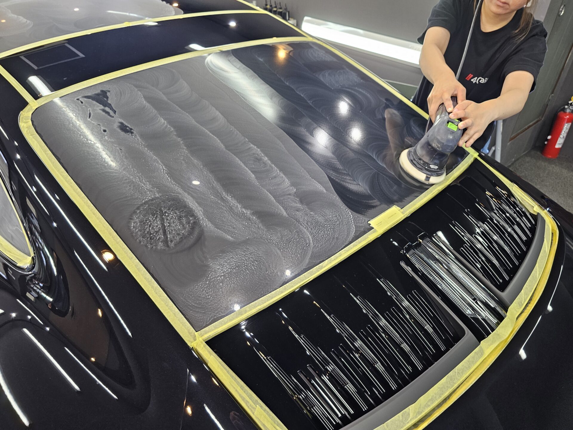 ポルシェ911カレラS(992.2) XPELステルスフルプロテクションフィルム マットブラックラッピング 窓ガラス下地処理