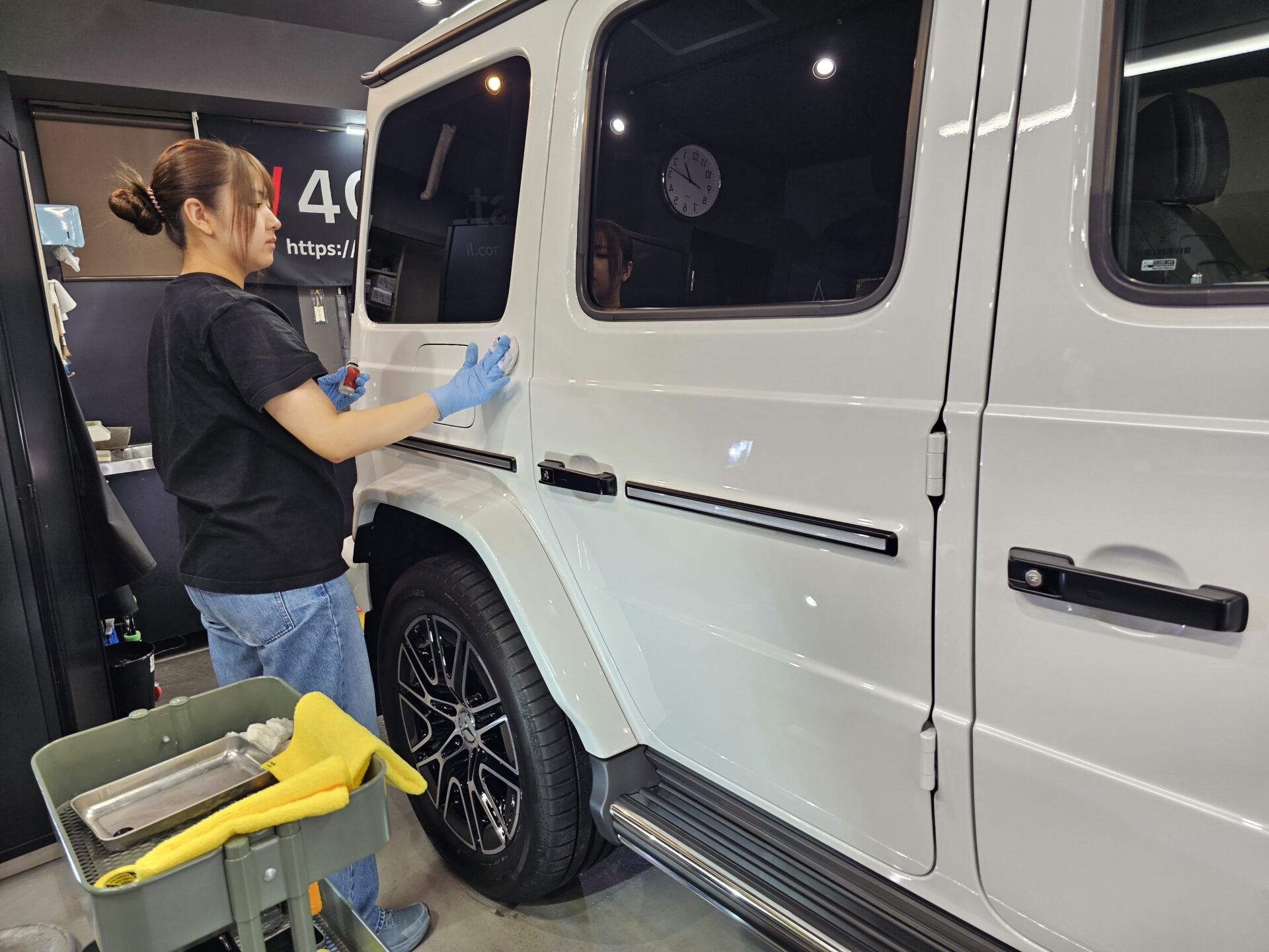 メルセデスベンツG450d ゲレンデ 新車 オパリスホワイト セラミックコーティング施工風景