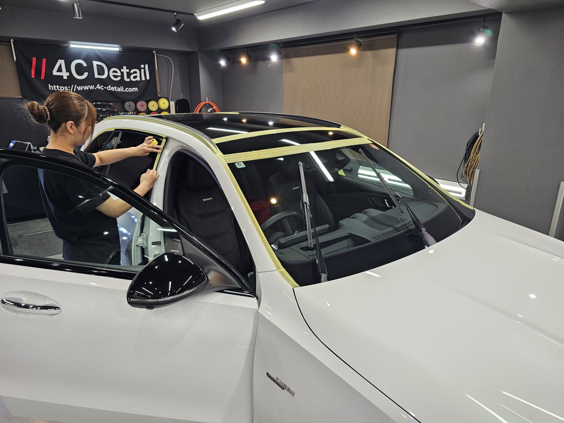 メルセデスAMG C43ステーションワゴン S206 オパリスホワイト マスキング処理
