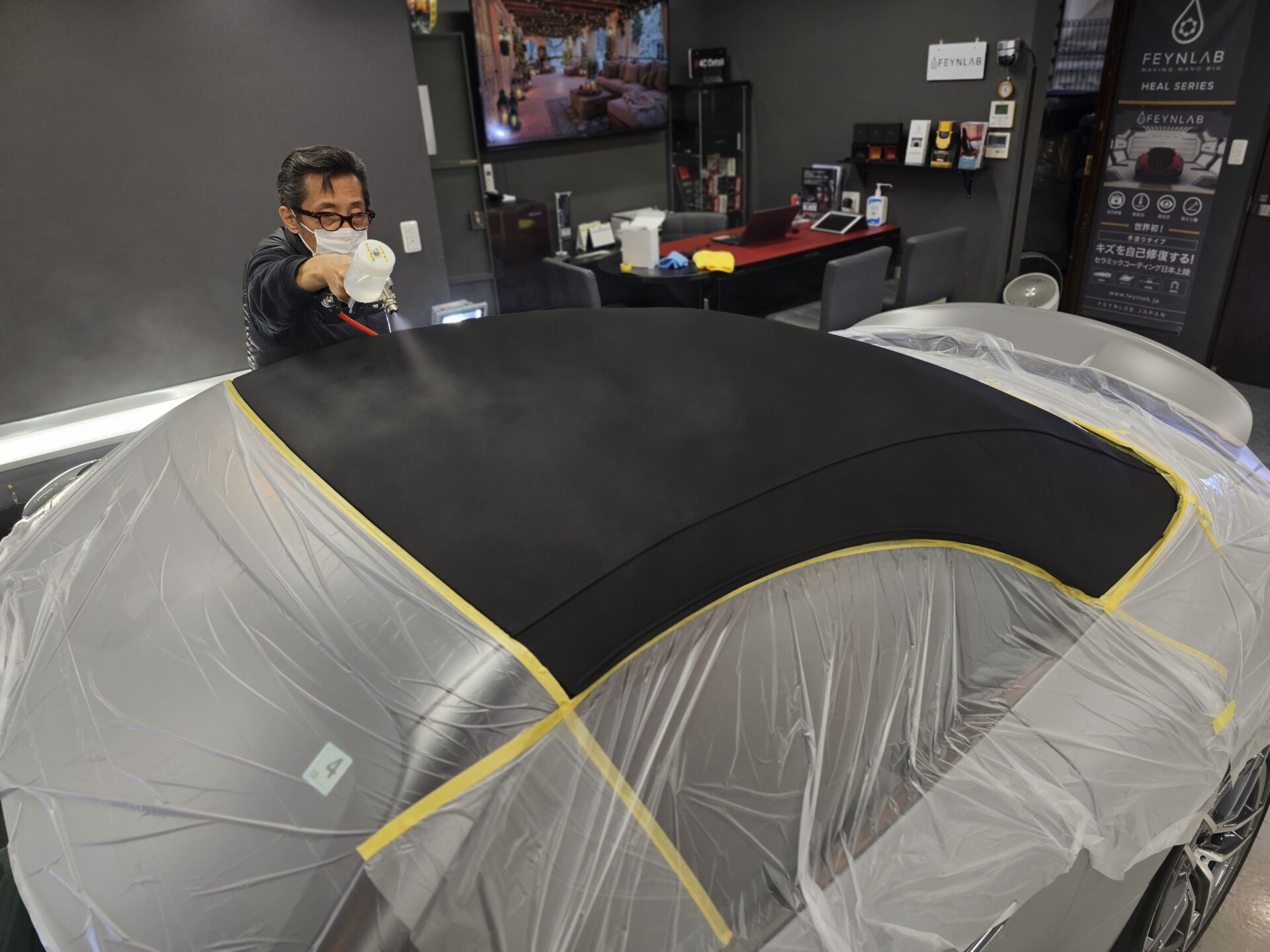 メルセデスベンツAMG SL43 アルペングレー 幌コーティング スプレー 吹き付け