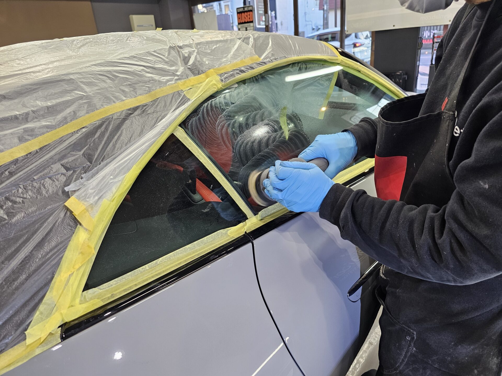 メルセデスベンツAMG SL43 アルペングレー 窓ガラス磨き 下地処理