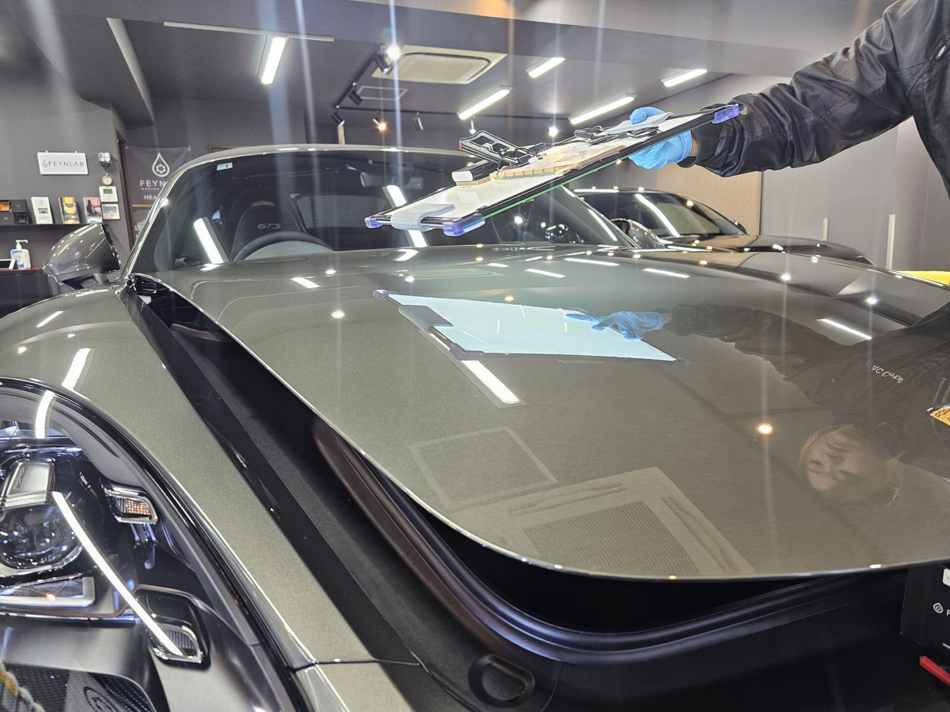 ポルシェ718ボクスターGTS4.0 アベンチュリングリーン コーティング確認