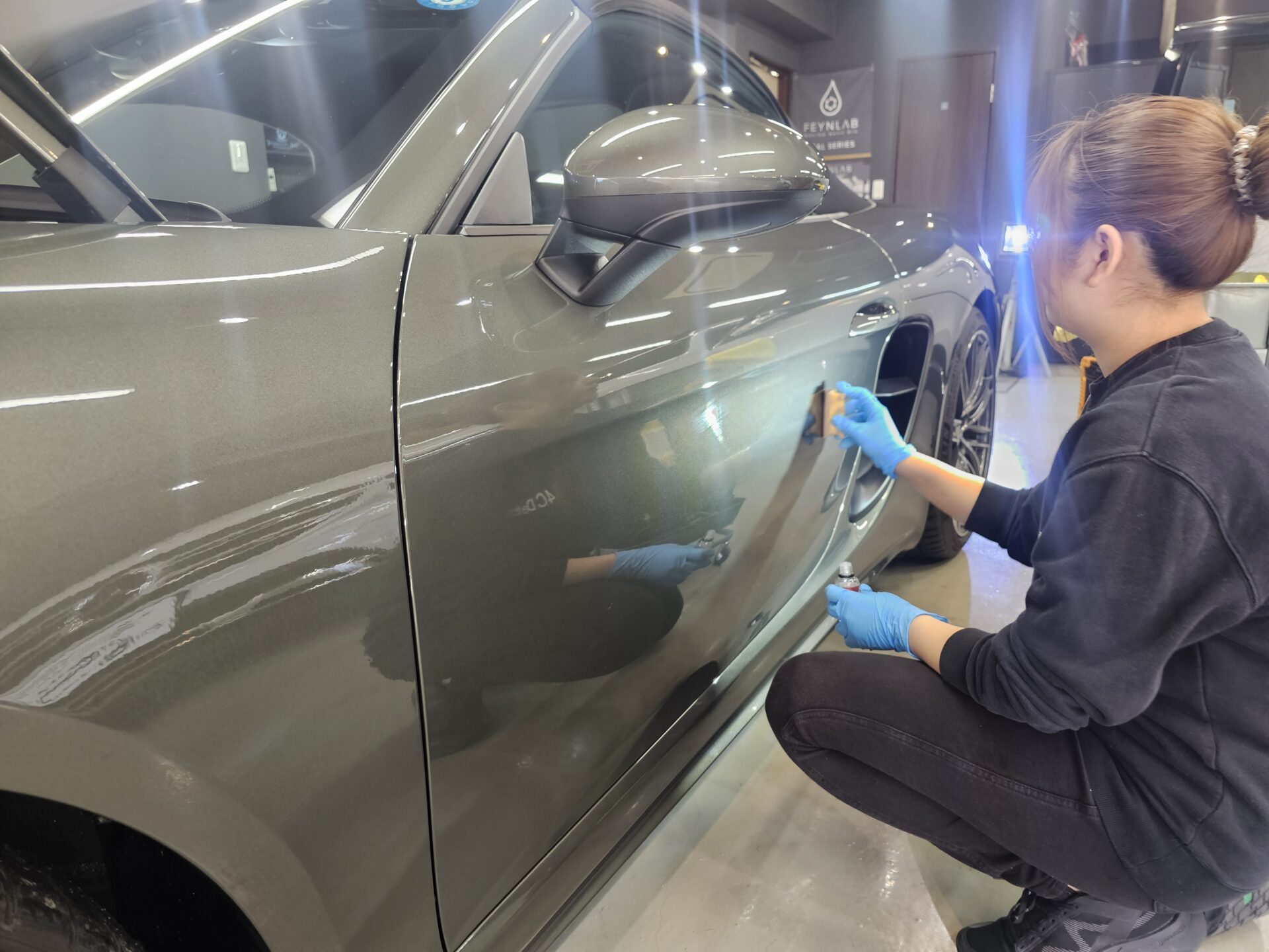 ポルシェ718ボクスターGTS4.0 アベンチュリングリーン セラミックコートトップコート施工