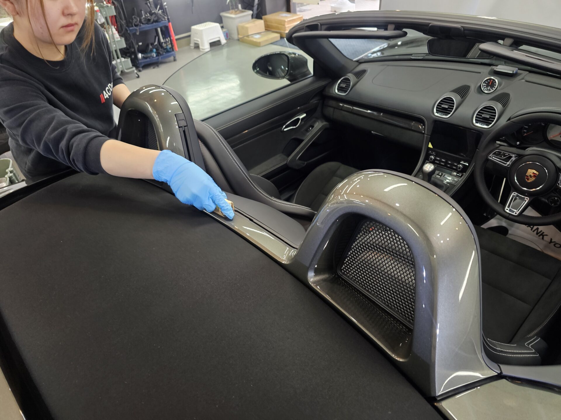 ポルシェ718ボクスターGTS4.0 アベンチュリングリーン 細部セラミックコーティング